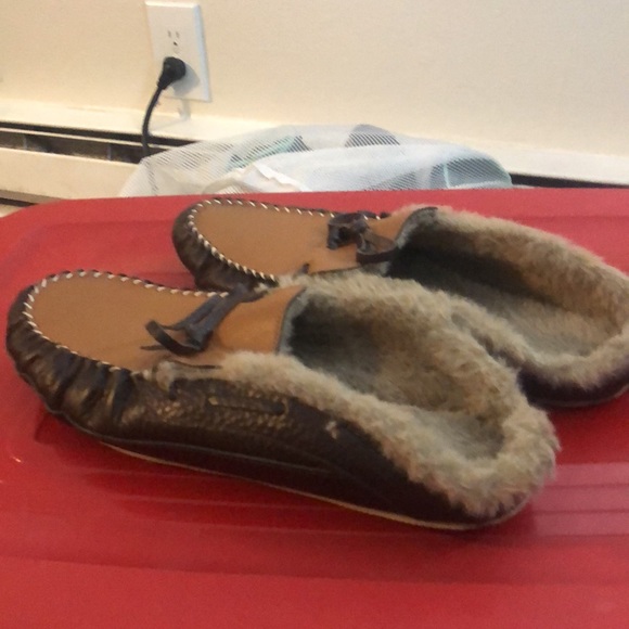 Nabfly Men's Moccasin Brown Tan Faux Suede Lined Fuzzy Sherpa Slippers Size 11 - Picture 10 of 12